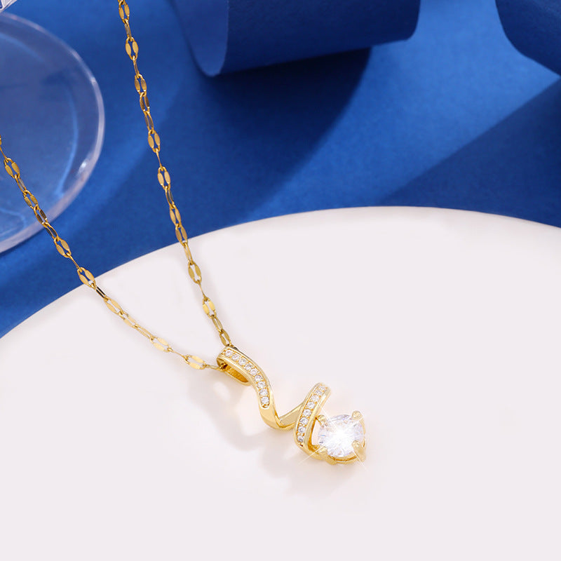 Light Luxury New Geometric Spiral Full Diamond Necklace