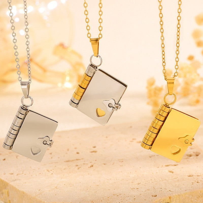 Titanium Steel Letter Necklace With Openable Pendant