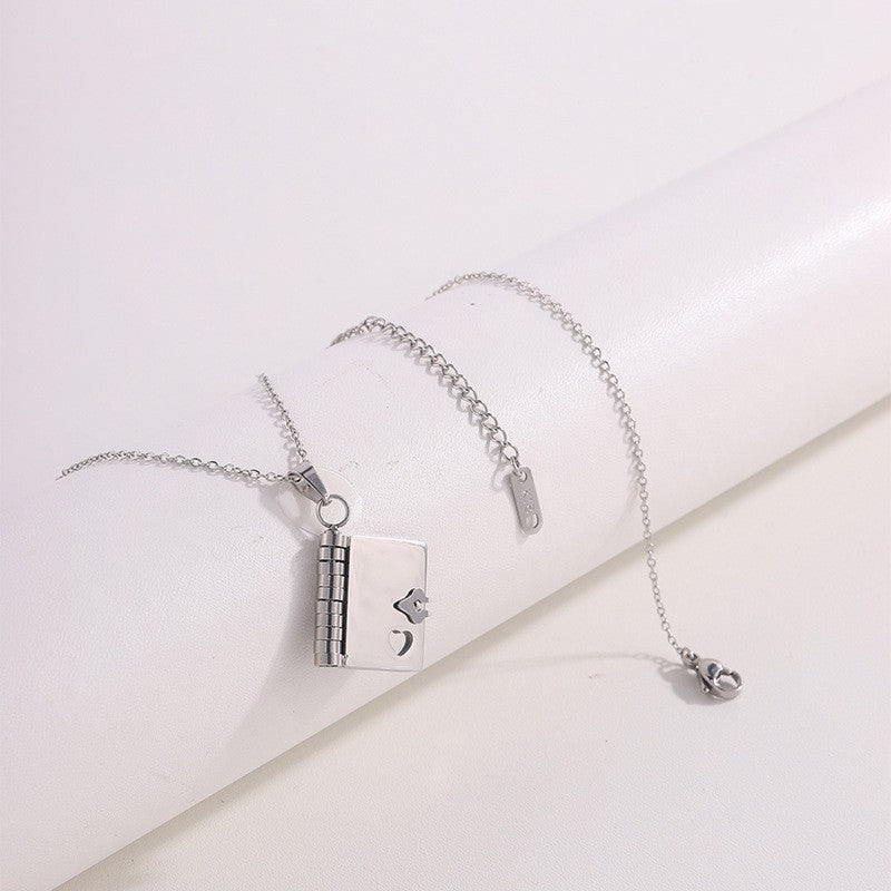 Titanium Steel Letter Necklace With Openable Pendant