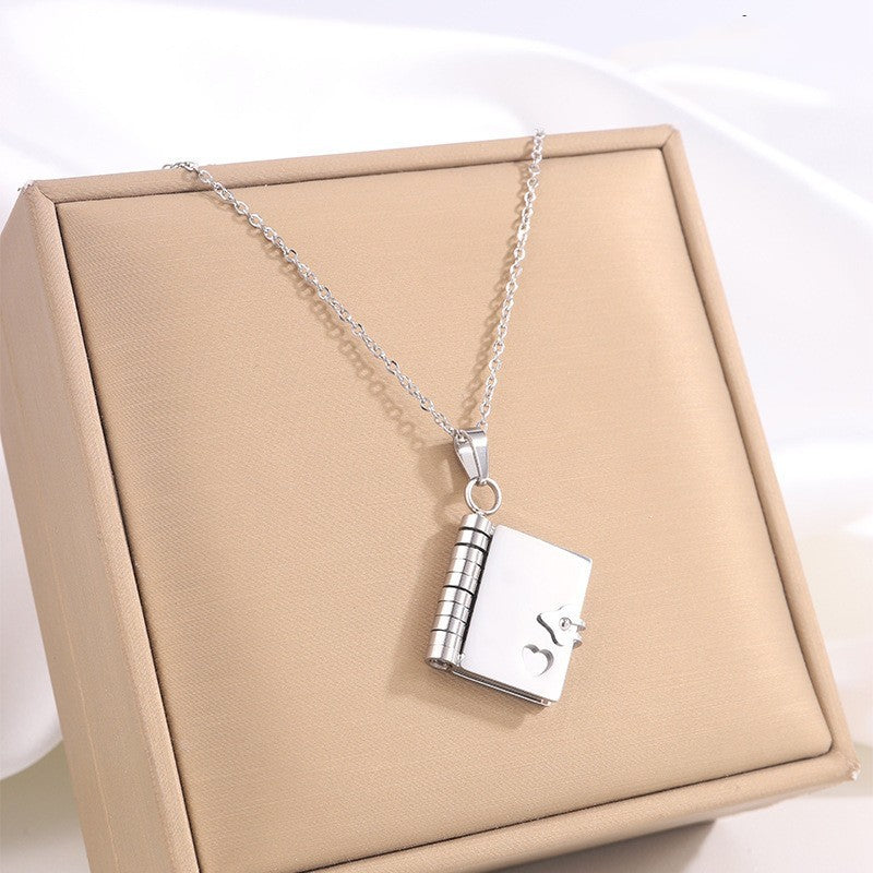 Titanium Steel Letter Necklace With Openable Pendant